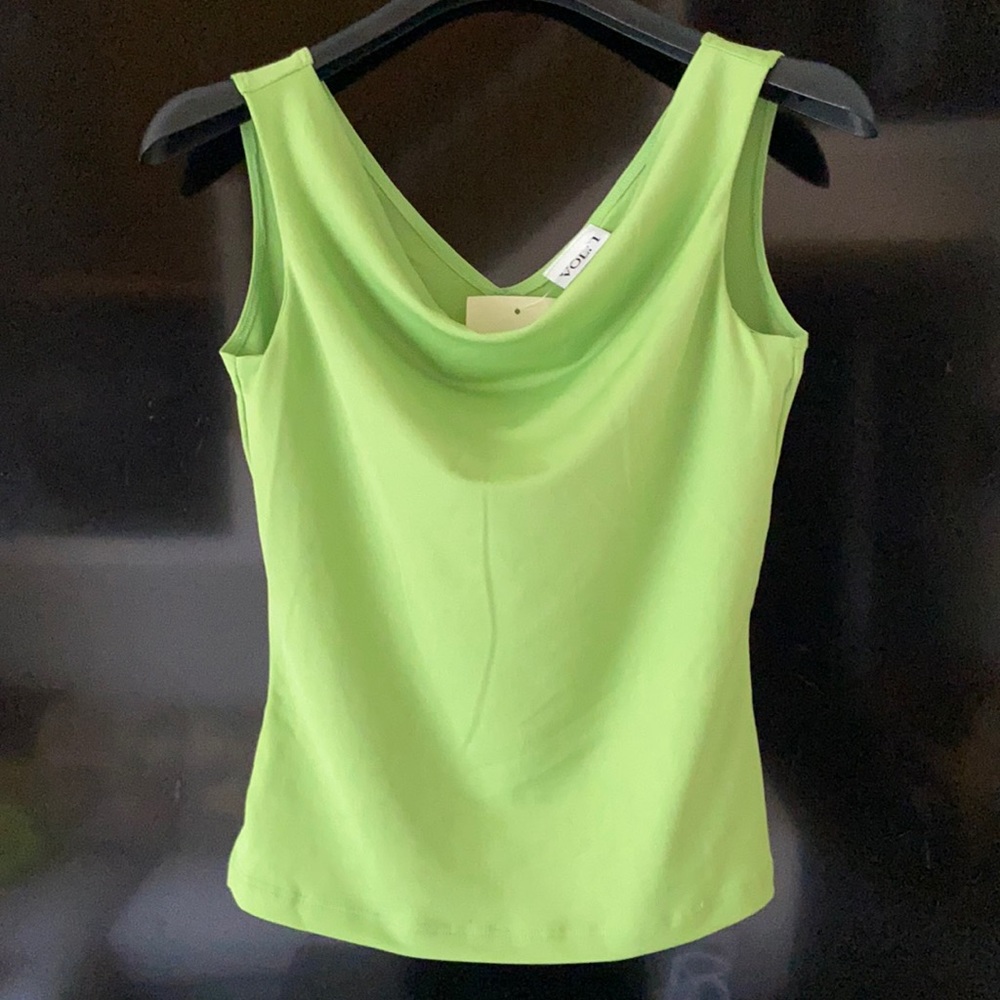 LIME GREEN COWL NECK SLEEVELESS CROP TOP
